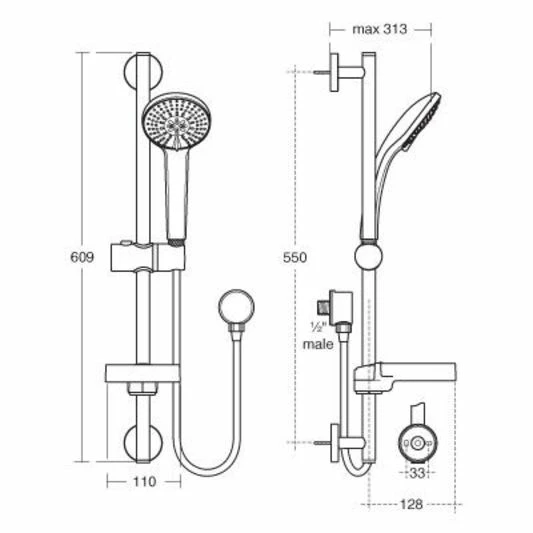 Ideal Standard Idealrain M3 Shower Kit With 100Mm Three Function Handspray, 600Mm Rail And 1.35M Hose - B9416aa - Image 3